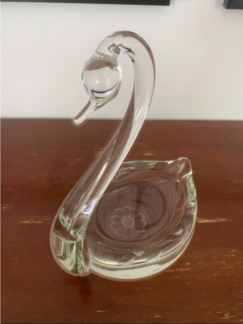 Vintage Clear Glass Swan Dish Blown Glass Vanity Decor Soap Dish, Trinket Holder